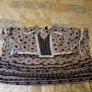 Mixed print, peasant blouse